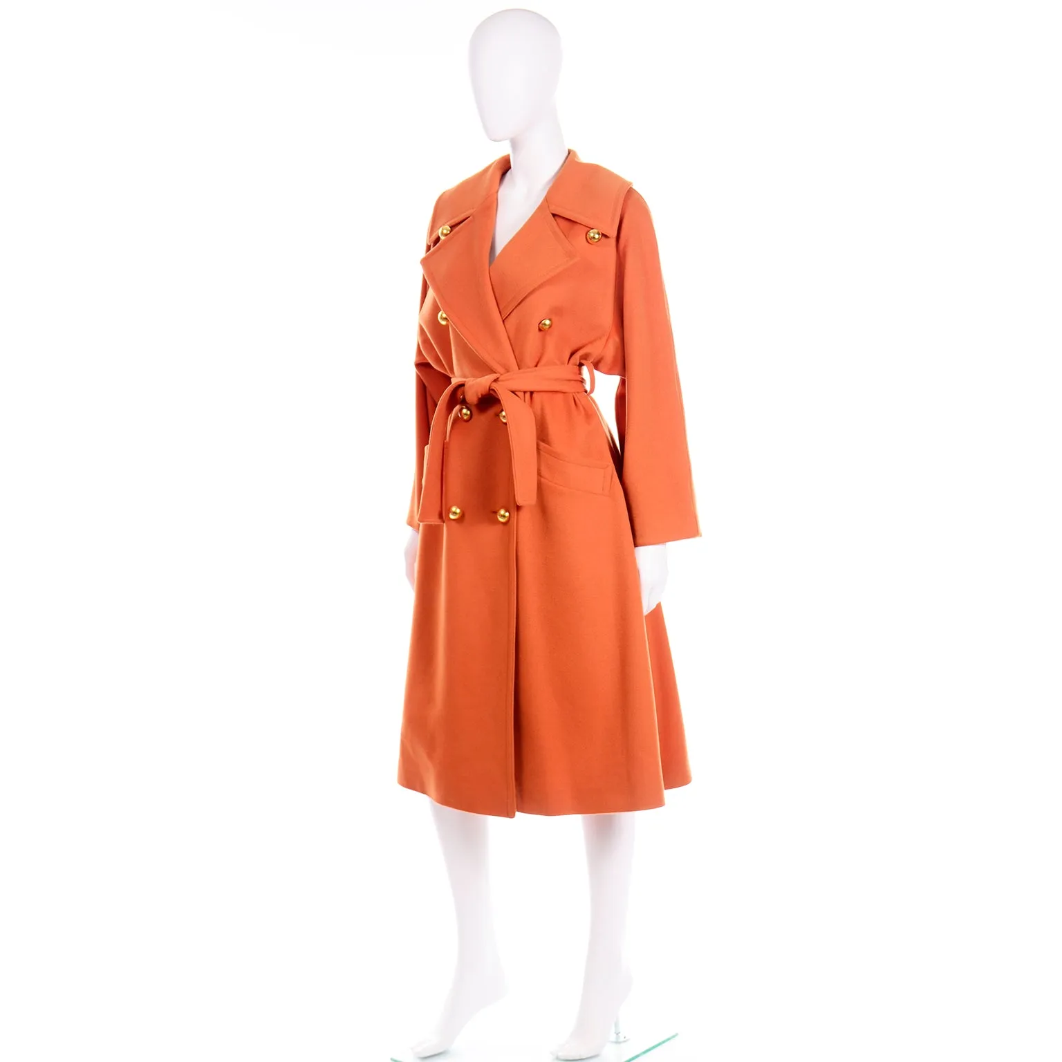 Guy Laroche Vintage Orange Cashmere Blend Coat With Belt