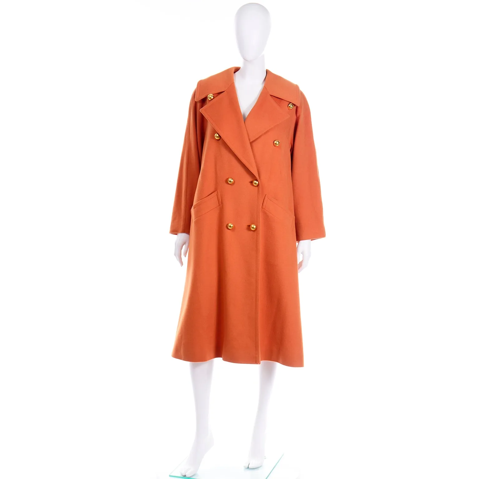 Guy Laroche Vintage Orange Cashmere Blend Coat With Belt