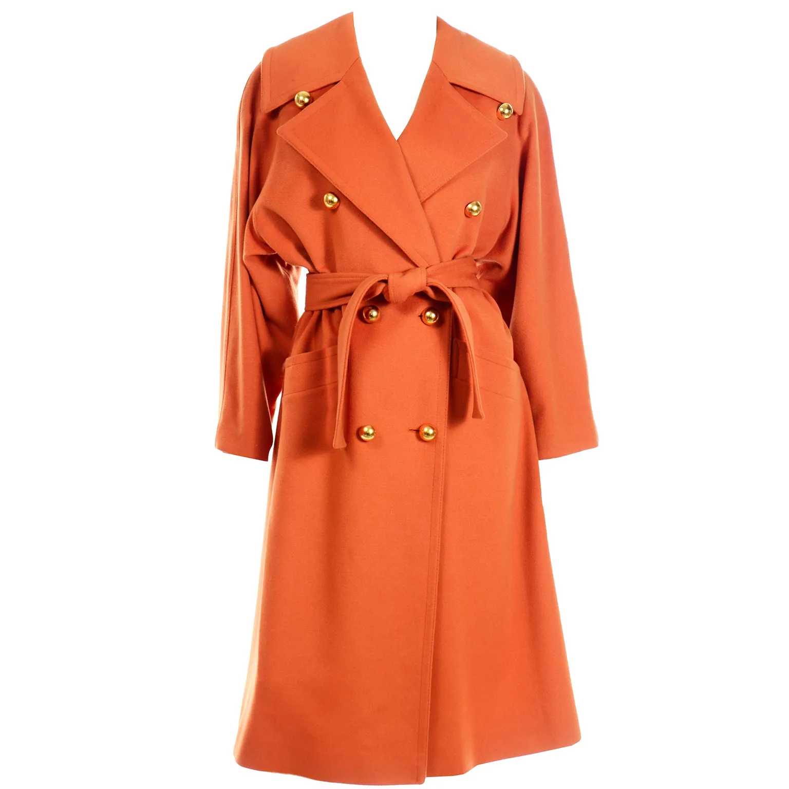 Guy Laroche Vintage Orange Cashmere Blend Coat With Belt