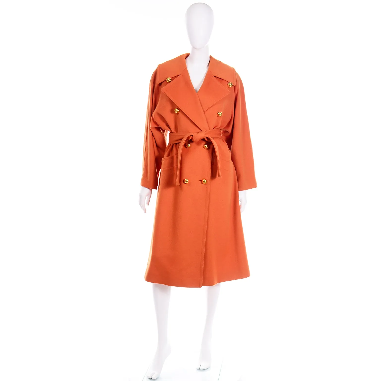 Guy Laroche Vintage Orange Cashmere Blend Coat With Belt