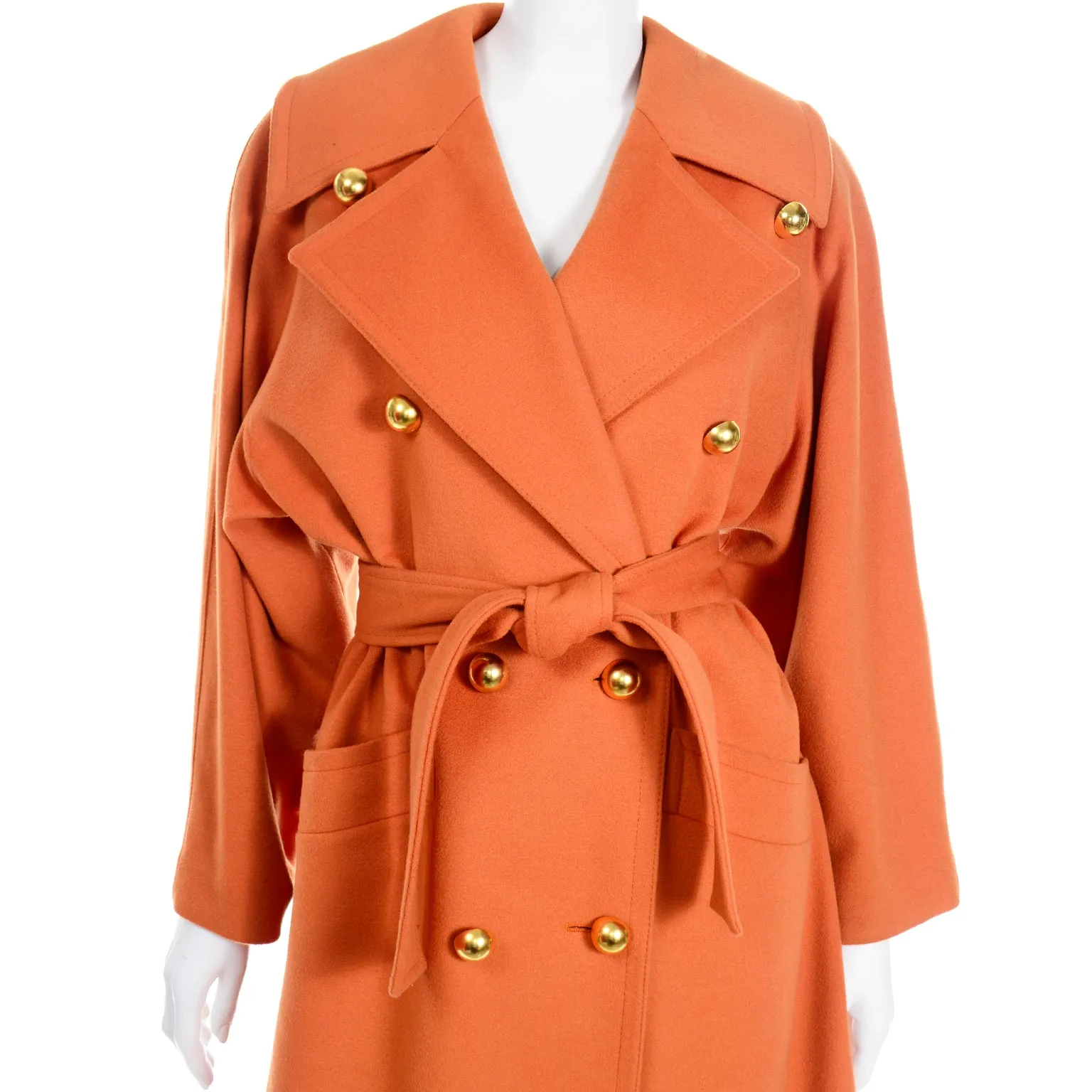 Guy Laroche Vintage Orange Cashmere Blend Coat With Belt