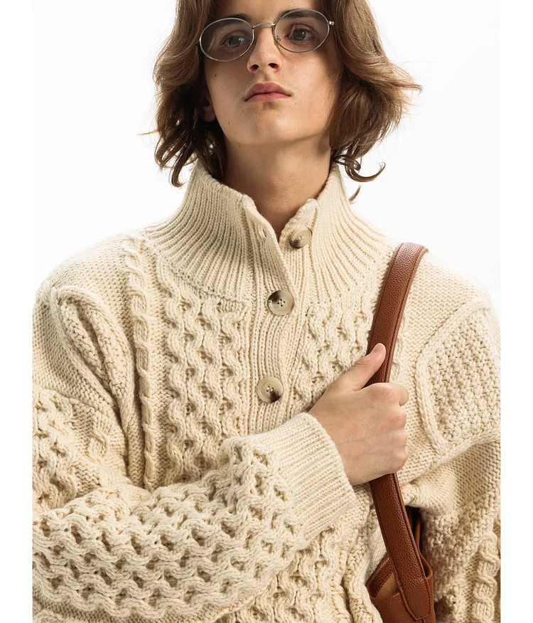 Heavyweight wool warm lapel sweater