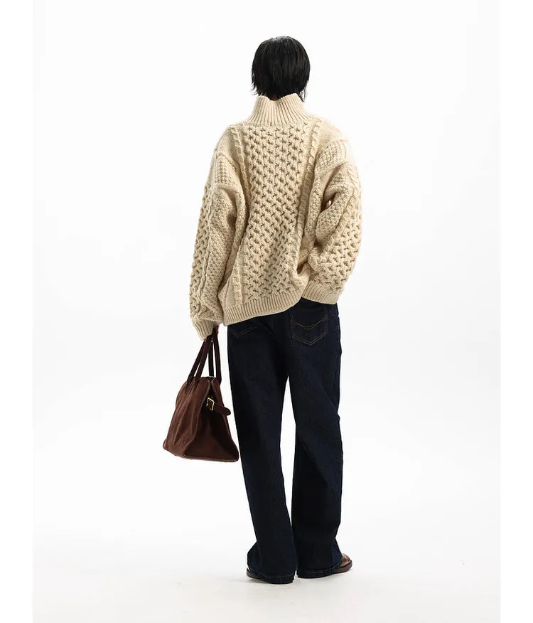 Heavyweight wool warm lapel sweater