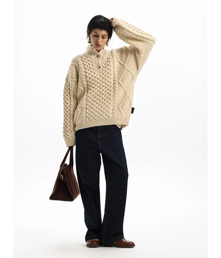 Heavyweight wool warm lapel sweater