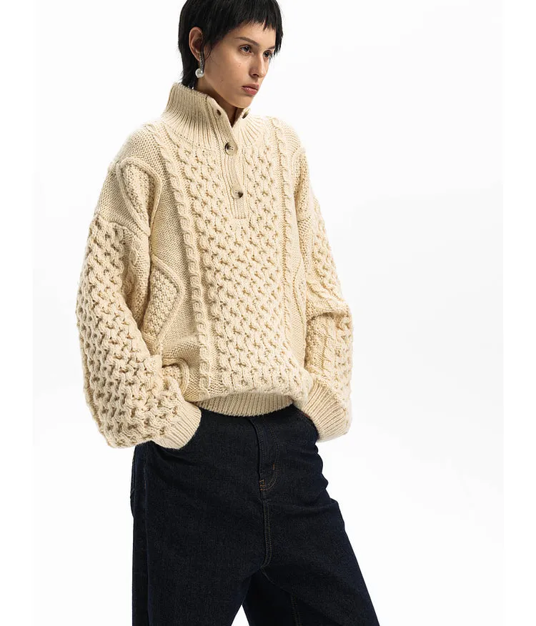 Heavyweight wool warm lapel sweater