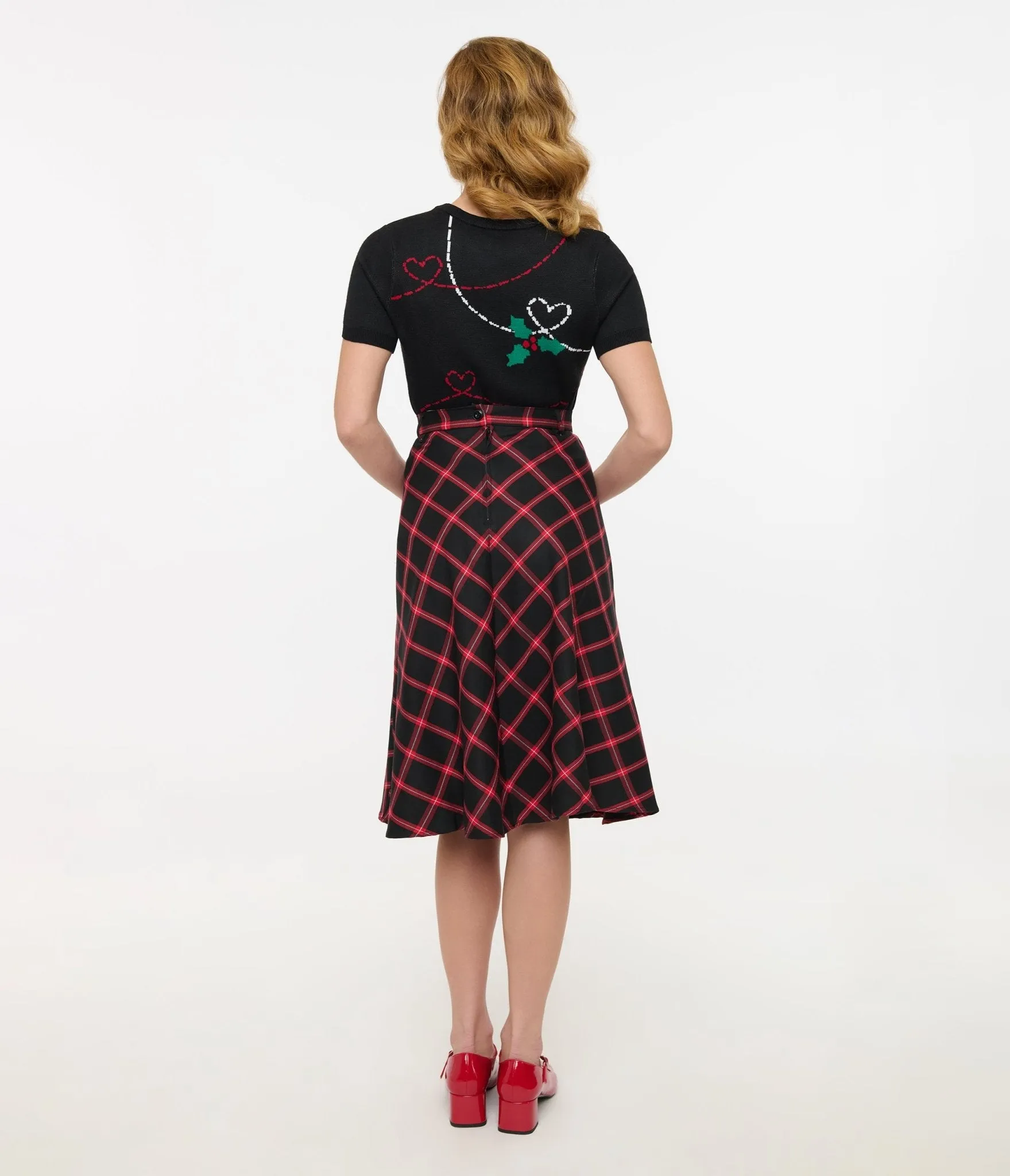 Hell Bunny 1950s Red & Black Tartan Janine Swing Skirt