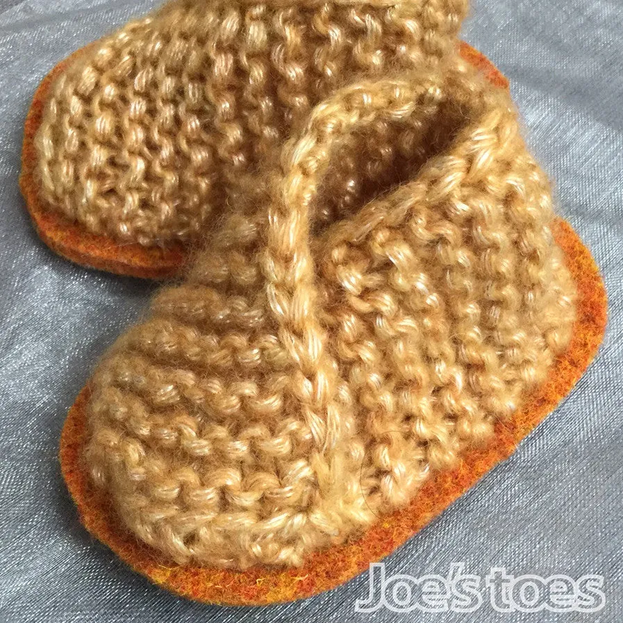 Knitted Crossover Booties in Gold Soft Sparkle