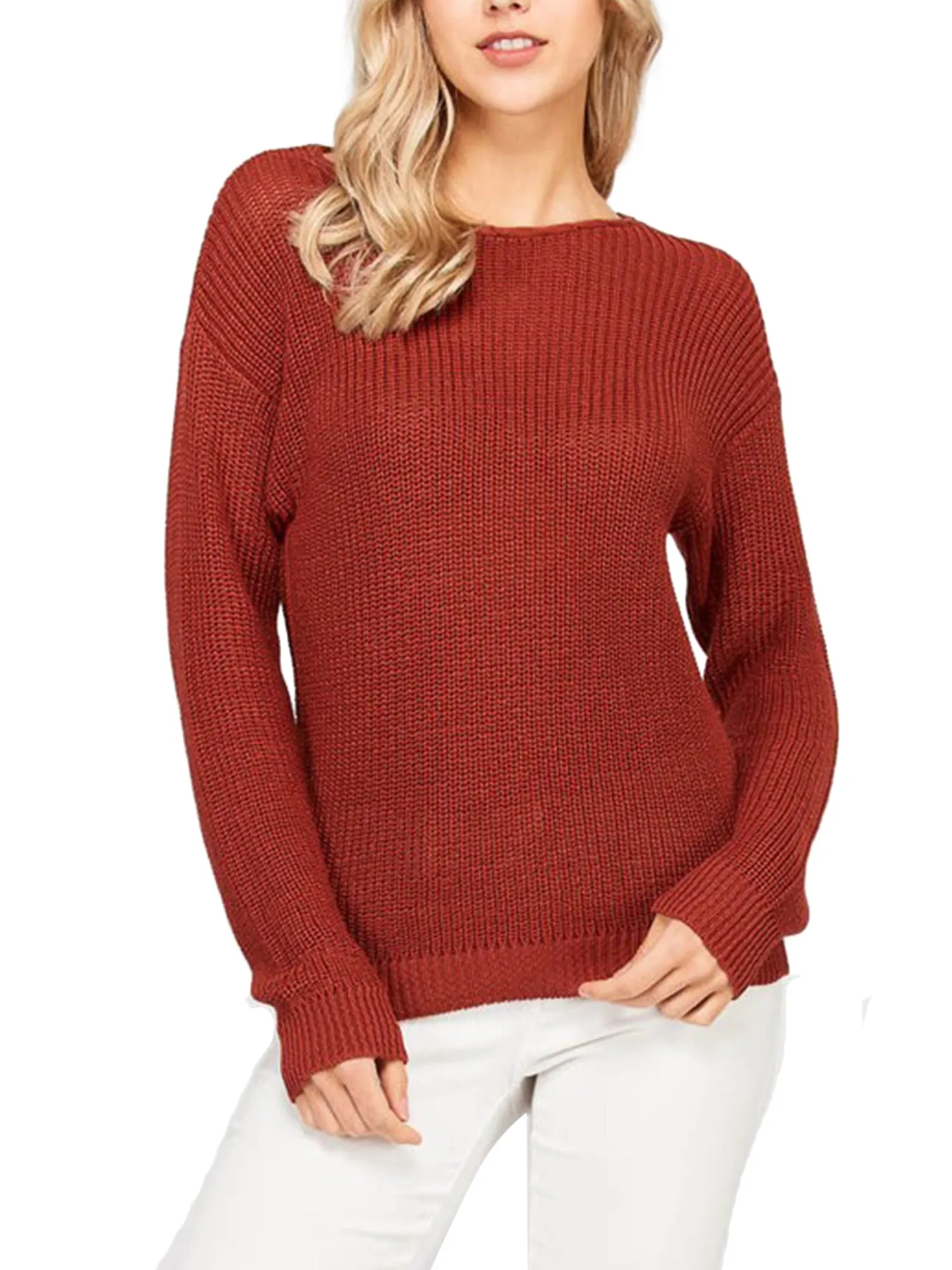 KOGMO Womens Casual Loose Fit Back Caged Sweater Knit