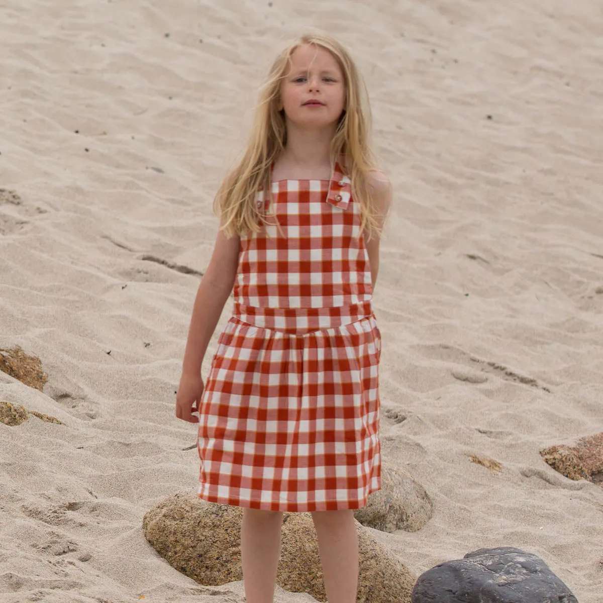 LGR Soft Red Checkered Pinafore Dress