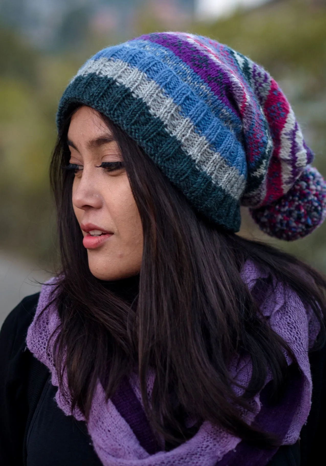 Light Blue Woolen Sherpa Pom Pom Beanie