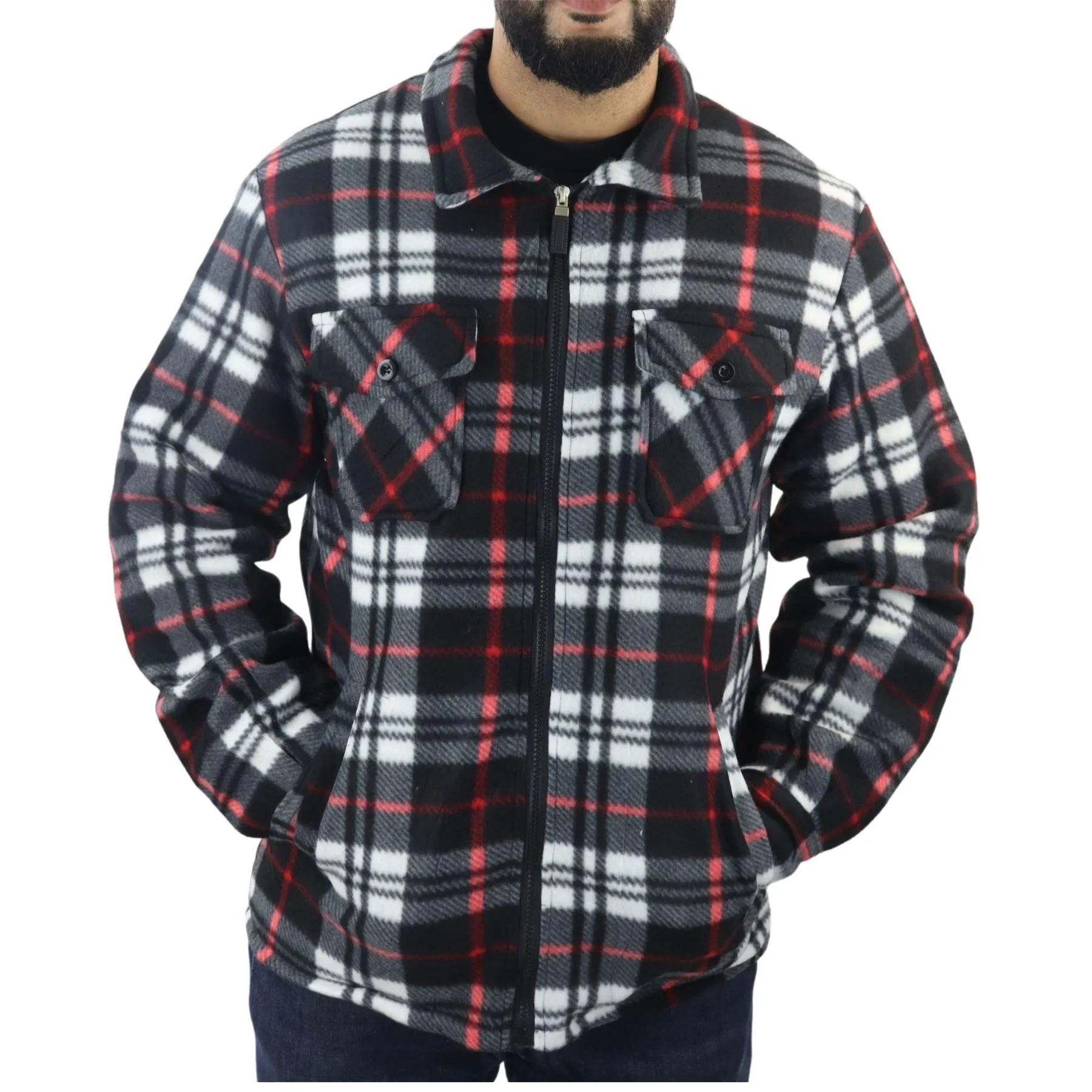 Men's Jumper Thermal Fleece Fur Lined Lumberjack Zipped Check Winter Shirt