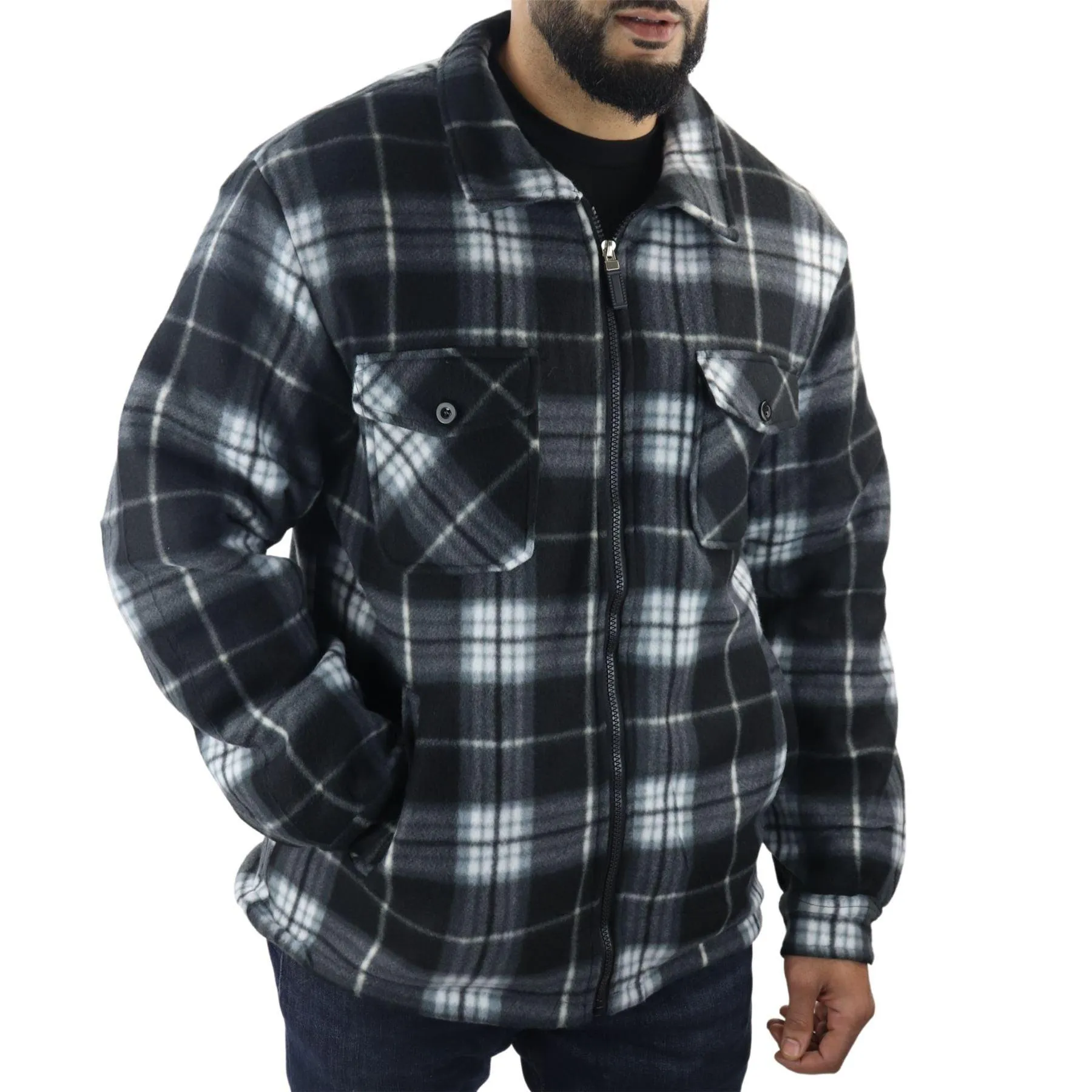 Men's Jumper Thermal Fleece Fur Lined Lumberjack Zipped Check Winter Shirt