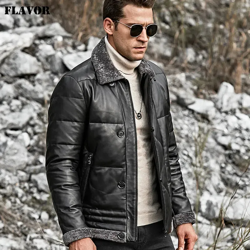 Men's Lambskin Leather Down Jacket