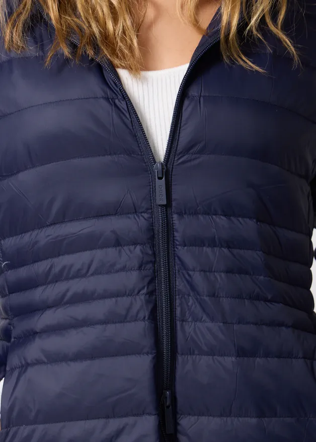 Navy Duck Down Midi Puffer Coat