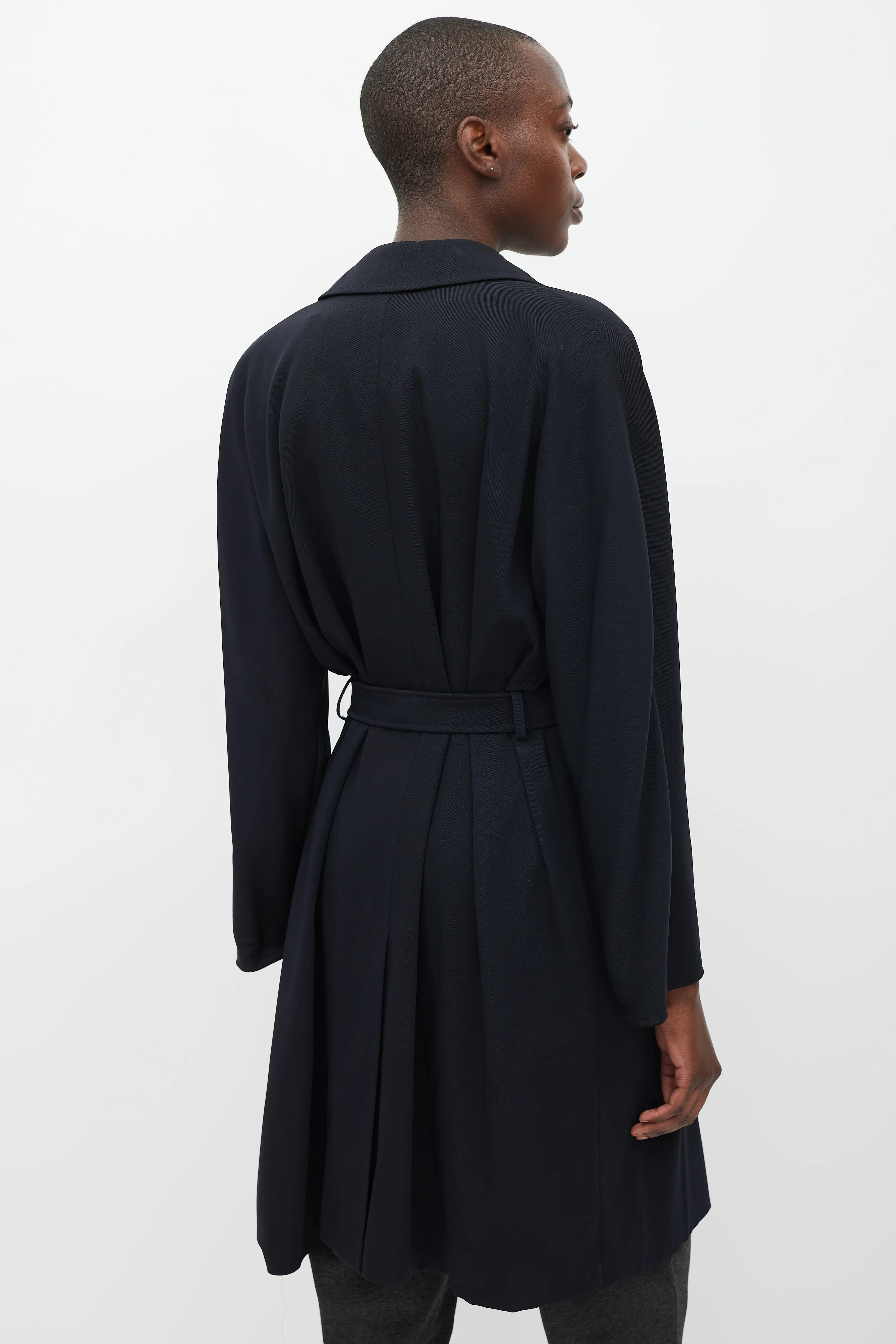 Navy Wool Belted Trench Coat