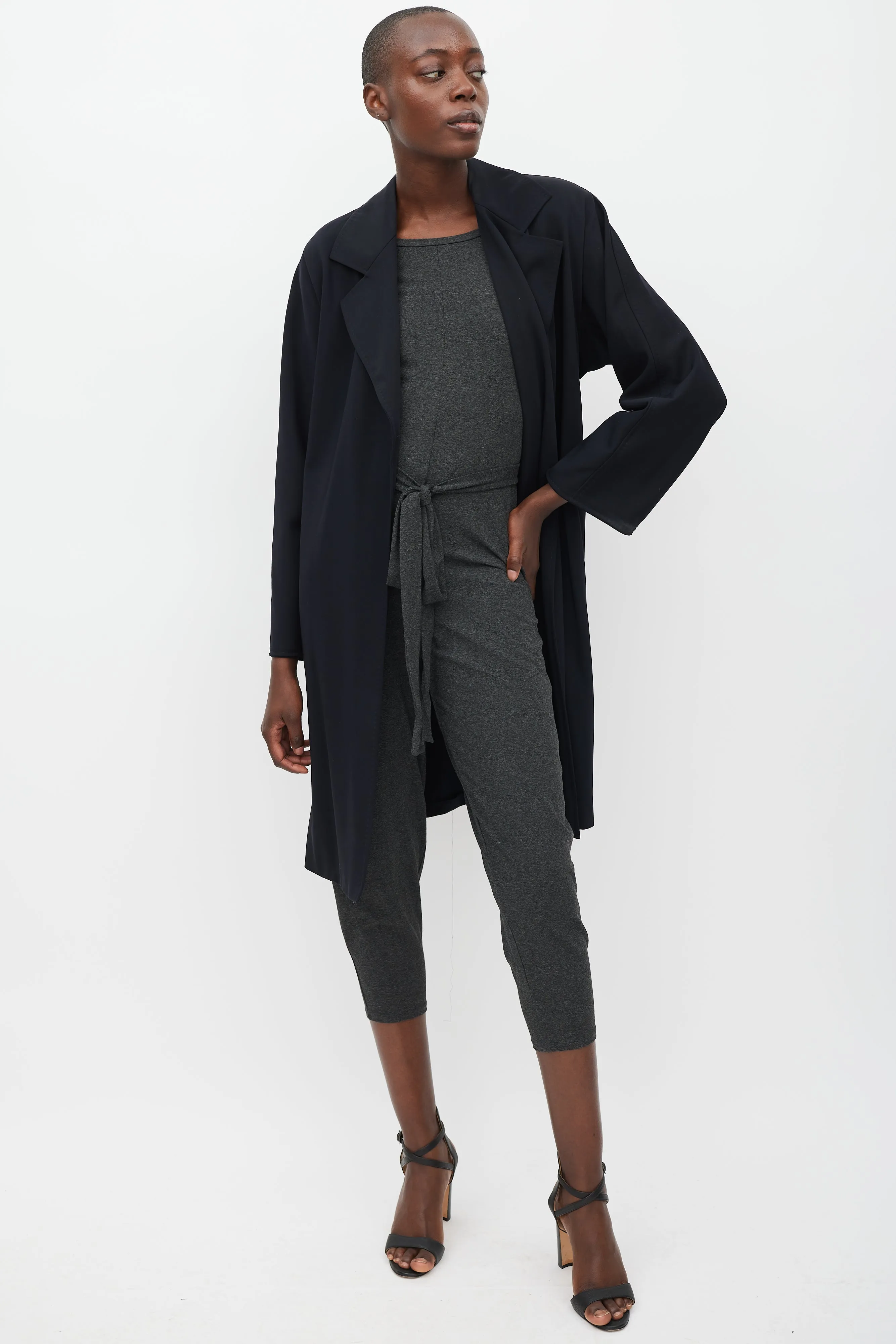 Navy Wool Belted Trench Coat