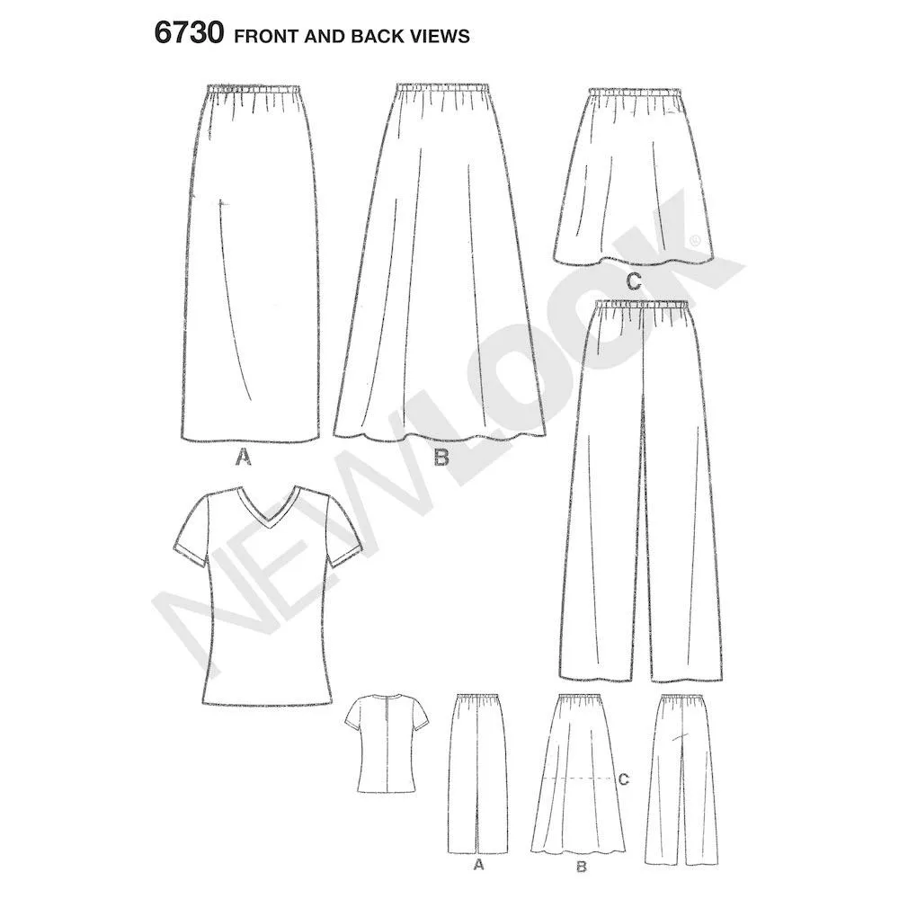 Newlook Pattern 6730 Misses Knit Tops, Skirts, and Pants