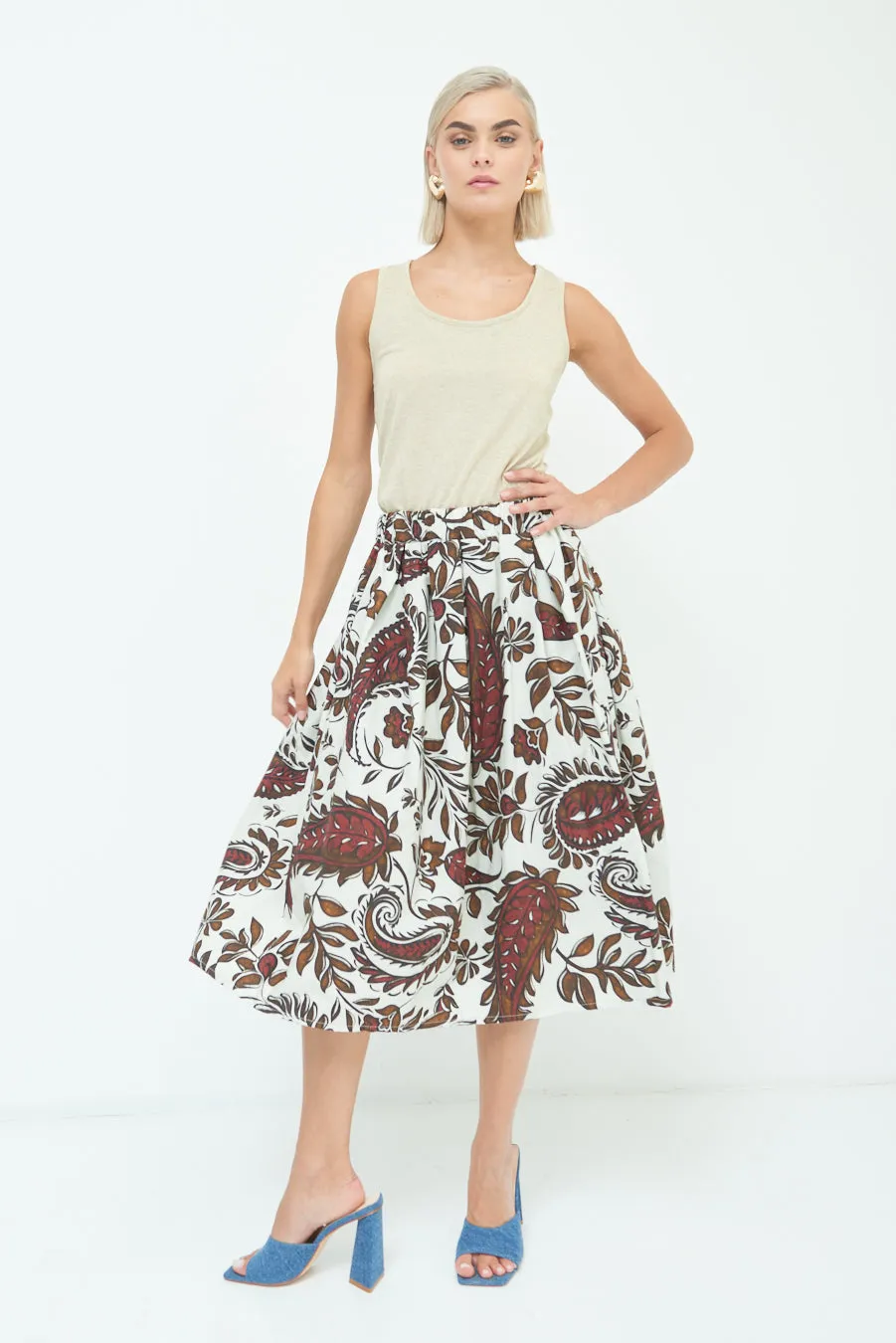 Paisley print pleated midi skirt wholesale