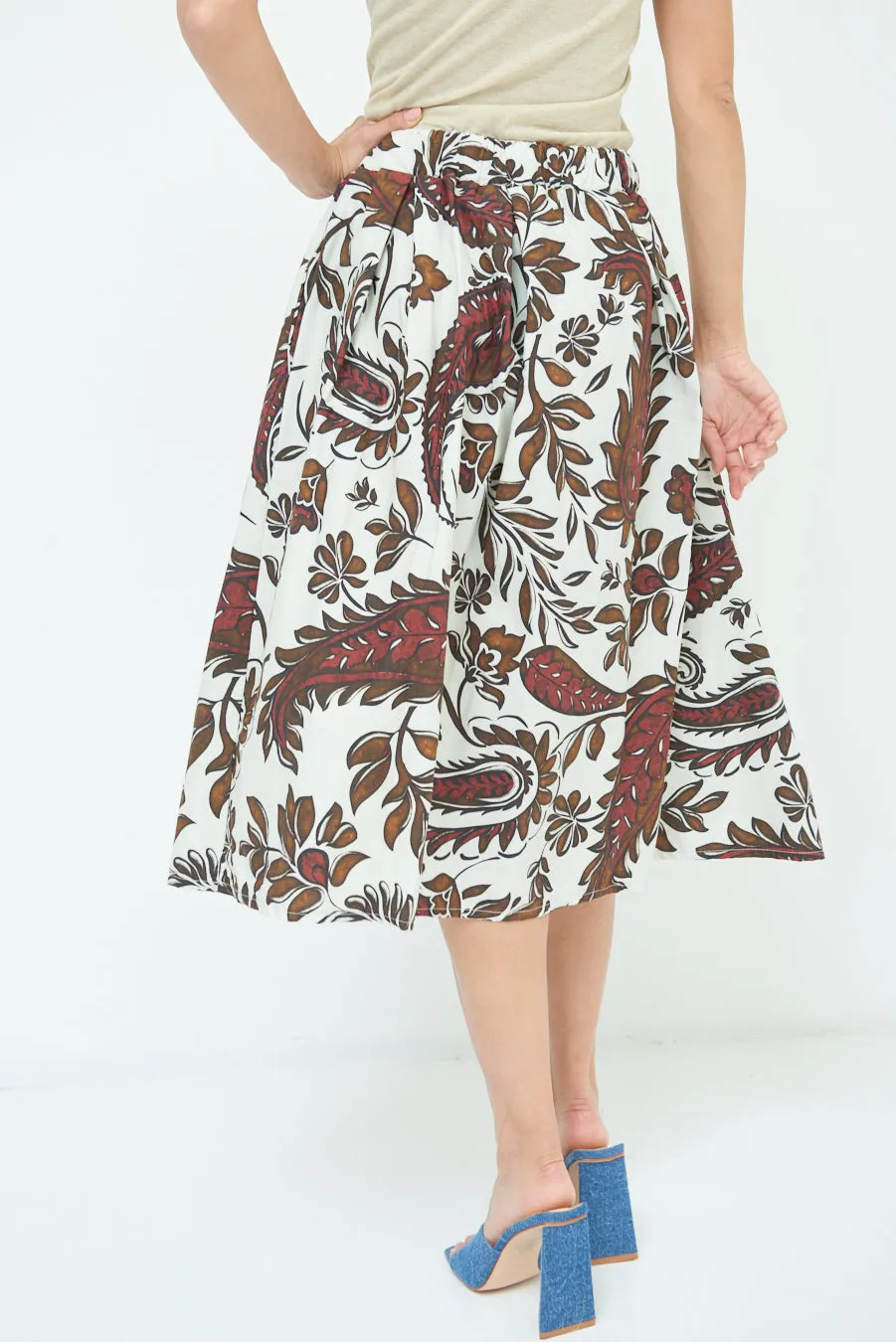 Paisley print pleated midi skirt wholesale