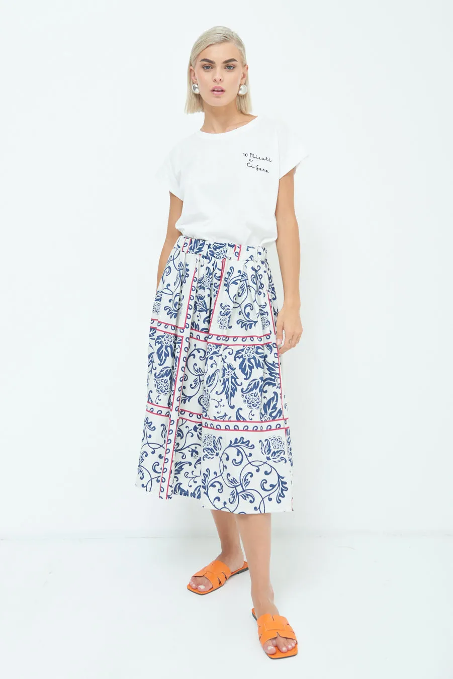 Paisley print pleated midi skirt wholesale