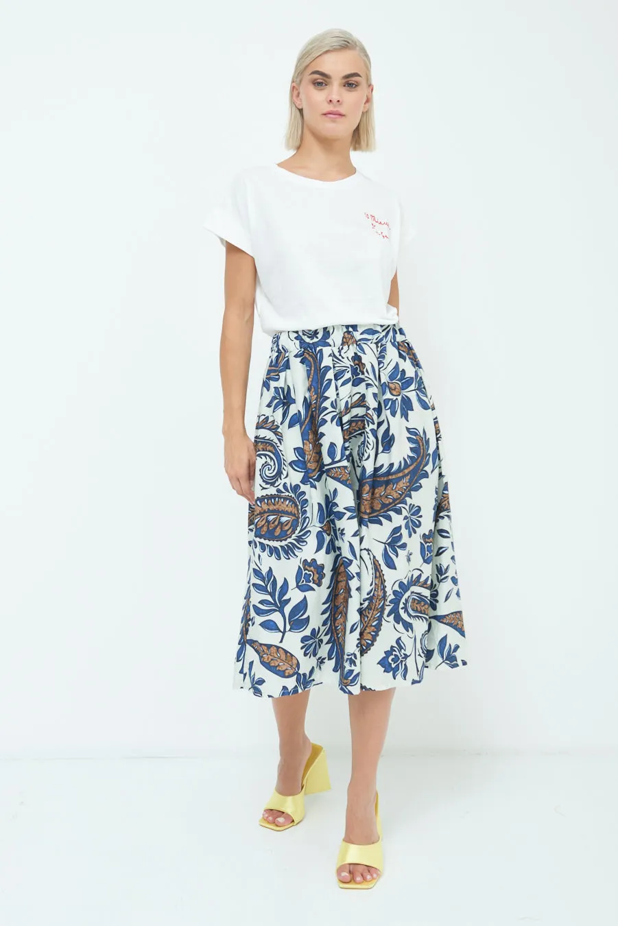 Paisley print pleated midi skirt wholesale