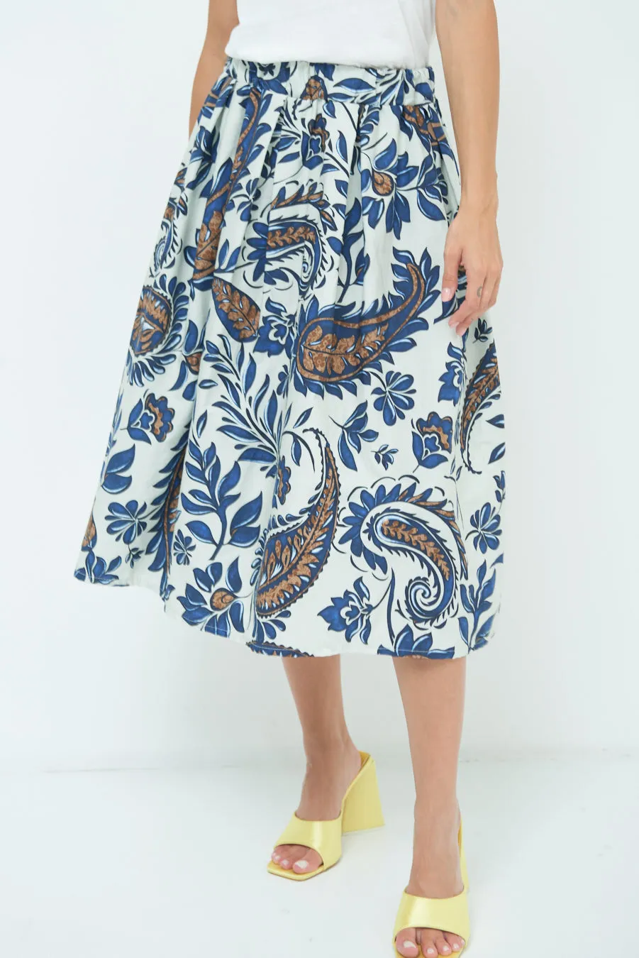 Paisley print pleated midi skirt wholesale