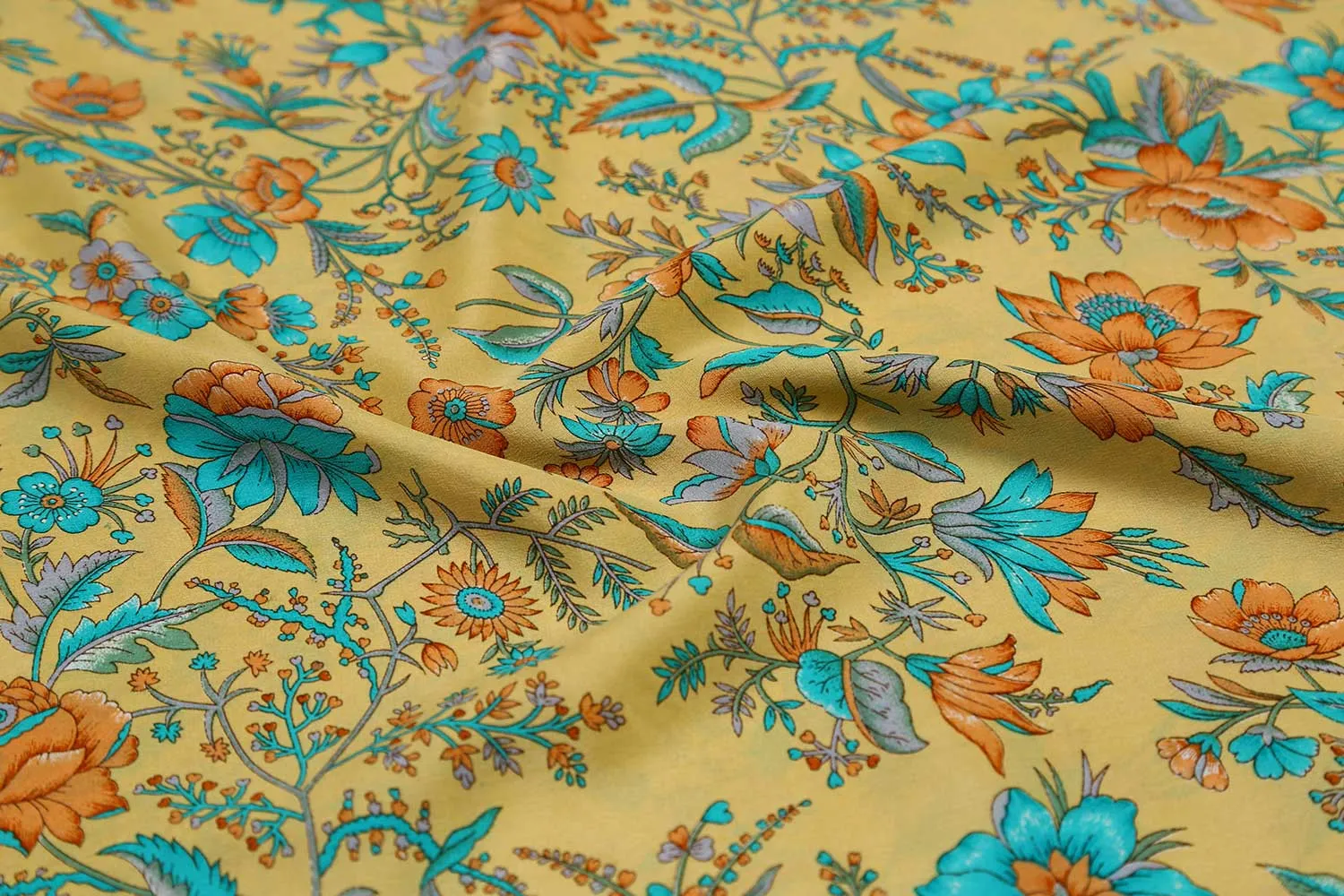 Pale Golden 60 Gram Printed Silk Crepe Fabric