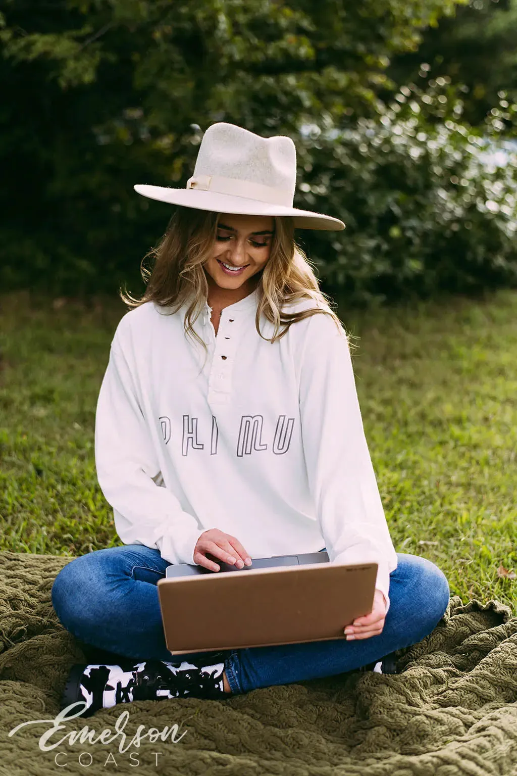 Phi Mu White Long Sleeve Henley