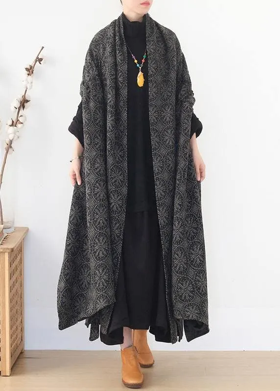 plus size Jackets & Coats cloak coatgrayv neck woolen outwear