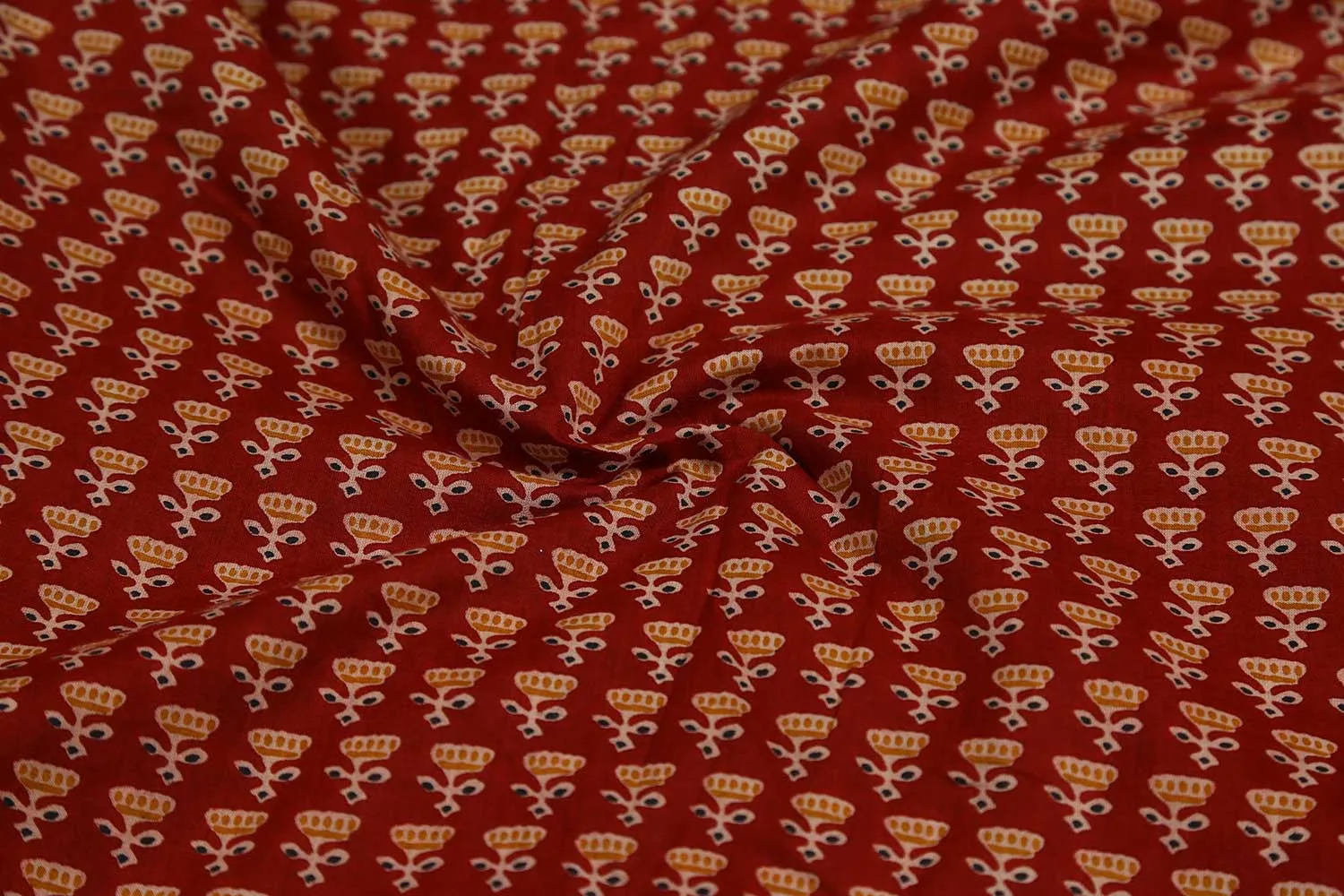 Precut Of 1 Meter Of Maroon Traditional Printed Cotton Cambric Fabric