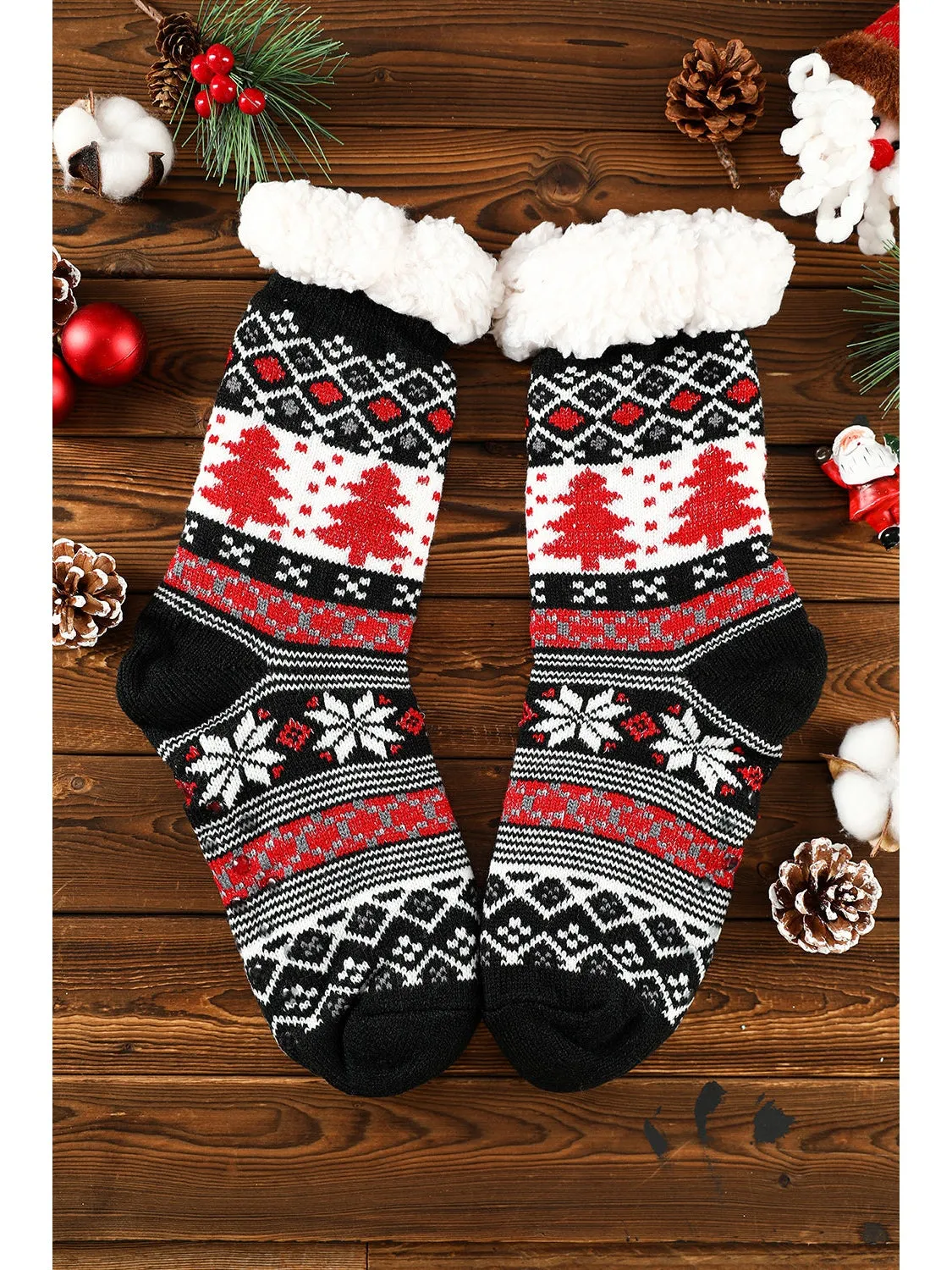 Red Christmas Reindeer Pattern Thermal Socks