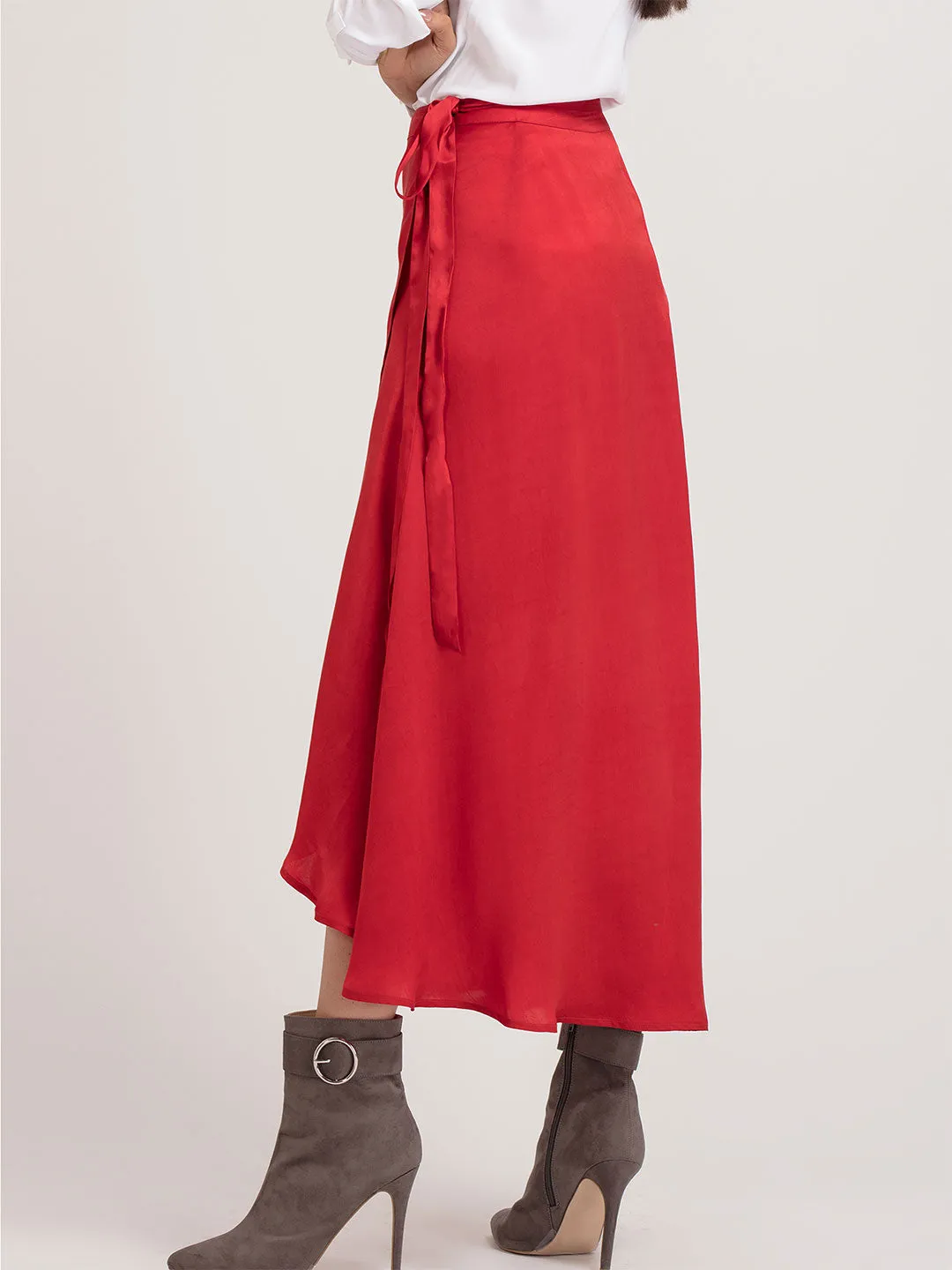 Red Long Wrap Skirt