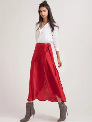 Red Long Wrap Skirt