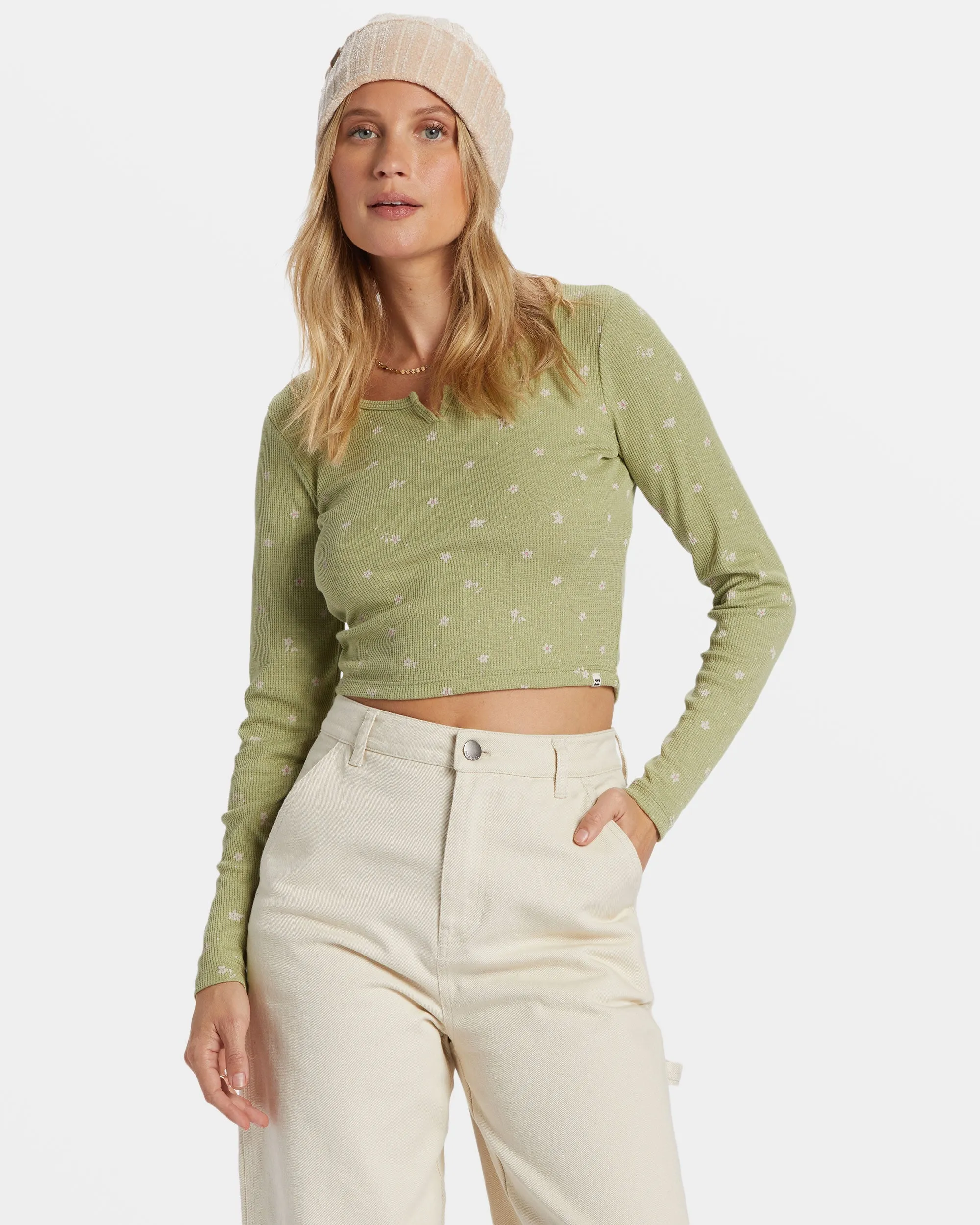 Reese Thermal Long-Sleeve Cropped Top - Avocado