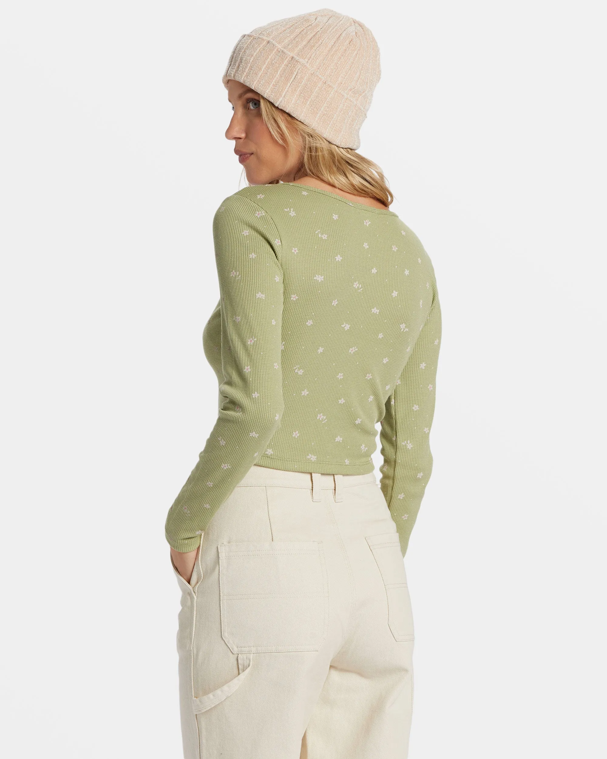 Reese Thermal Long-Sleeve Cropped Top - Avocado