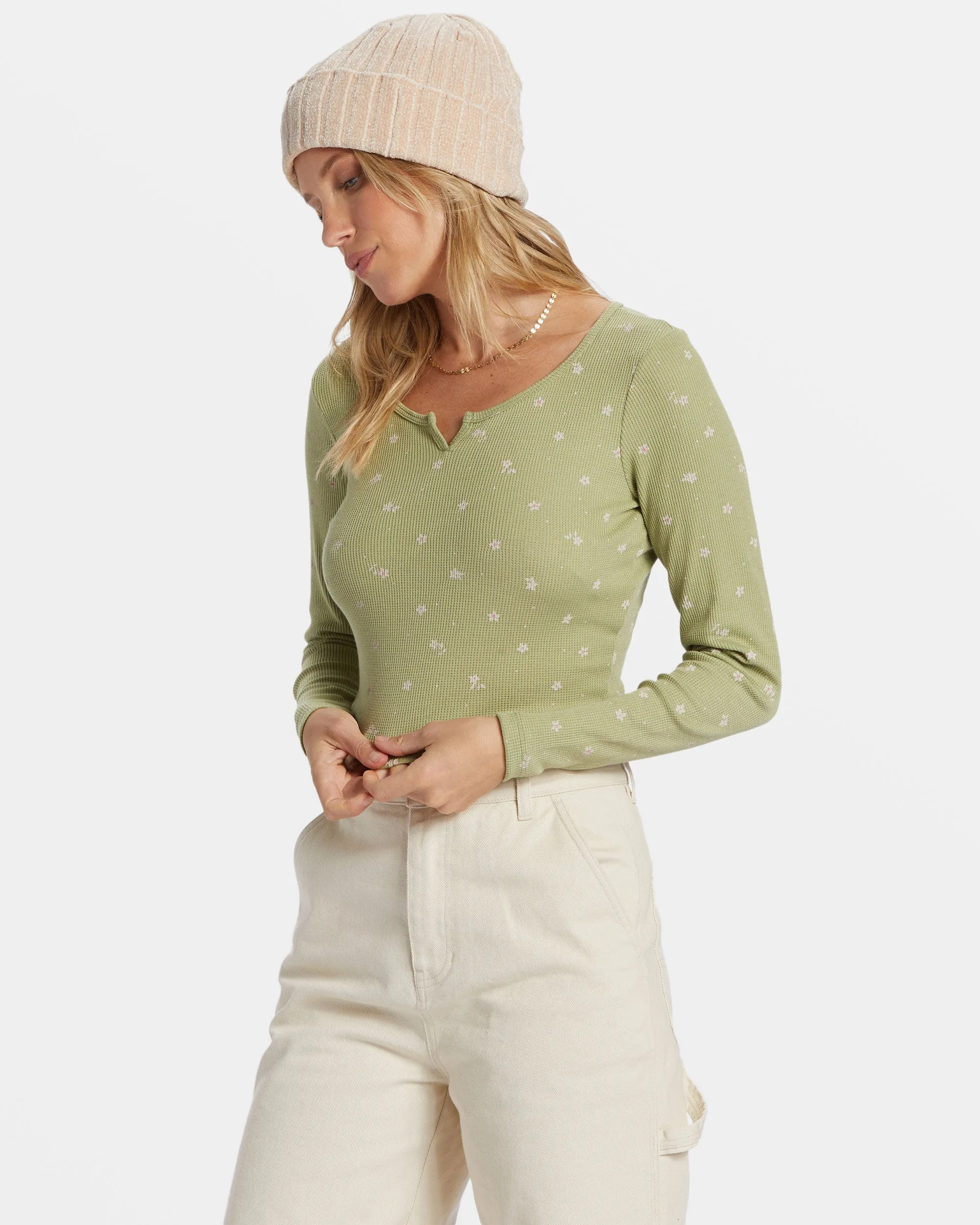 Reese Thermal Long-Sleeve Cropped Top - Avocado