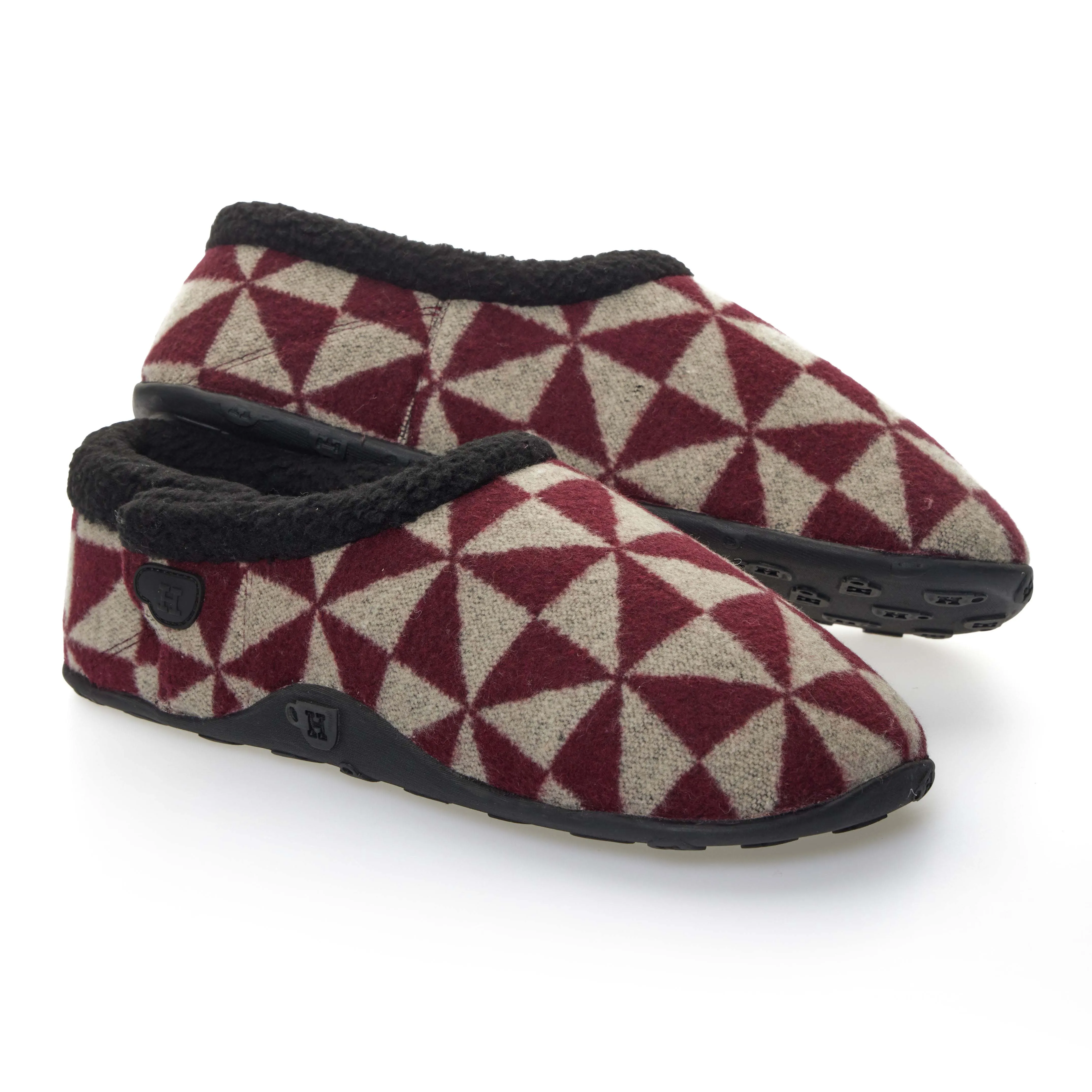 Ronnie - Burgundy Beige Geometric Patterned Men's Slippers