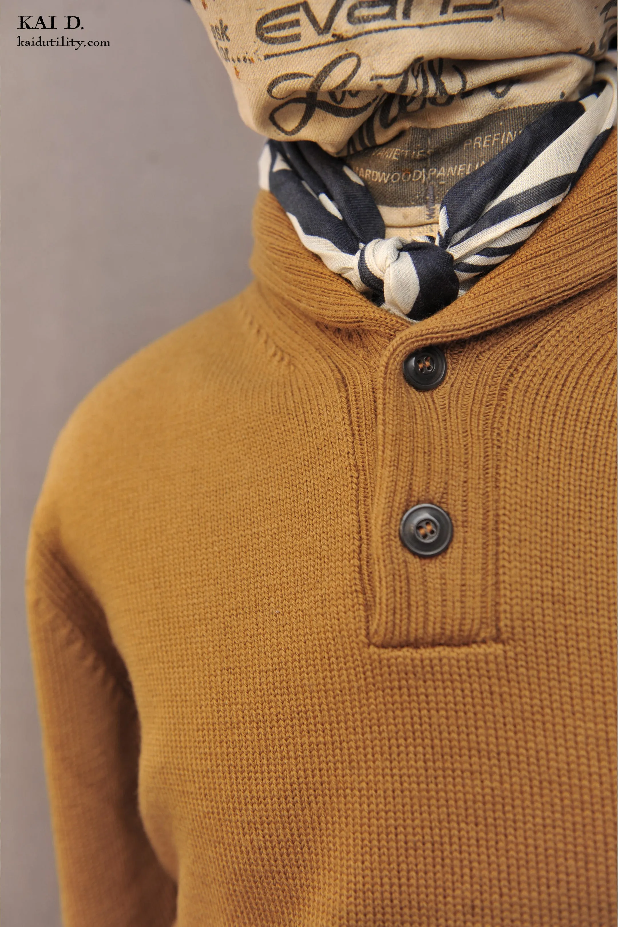 Shawl Collar Merino Wool Sweater - Ochre - 3, 4, 5