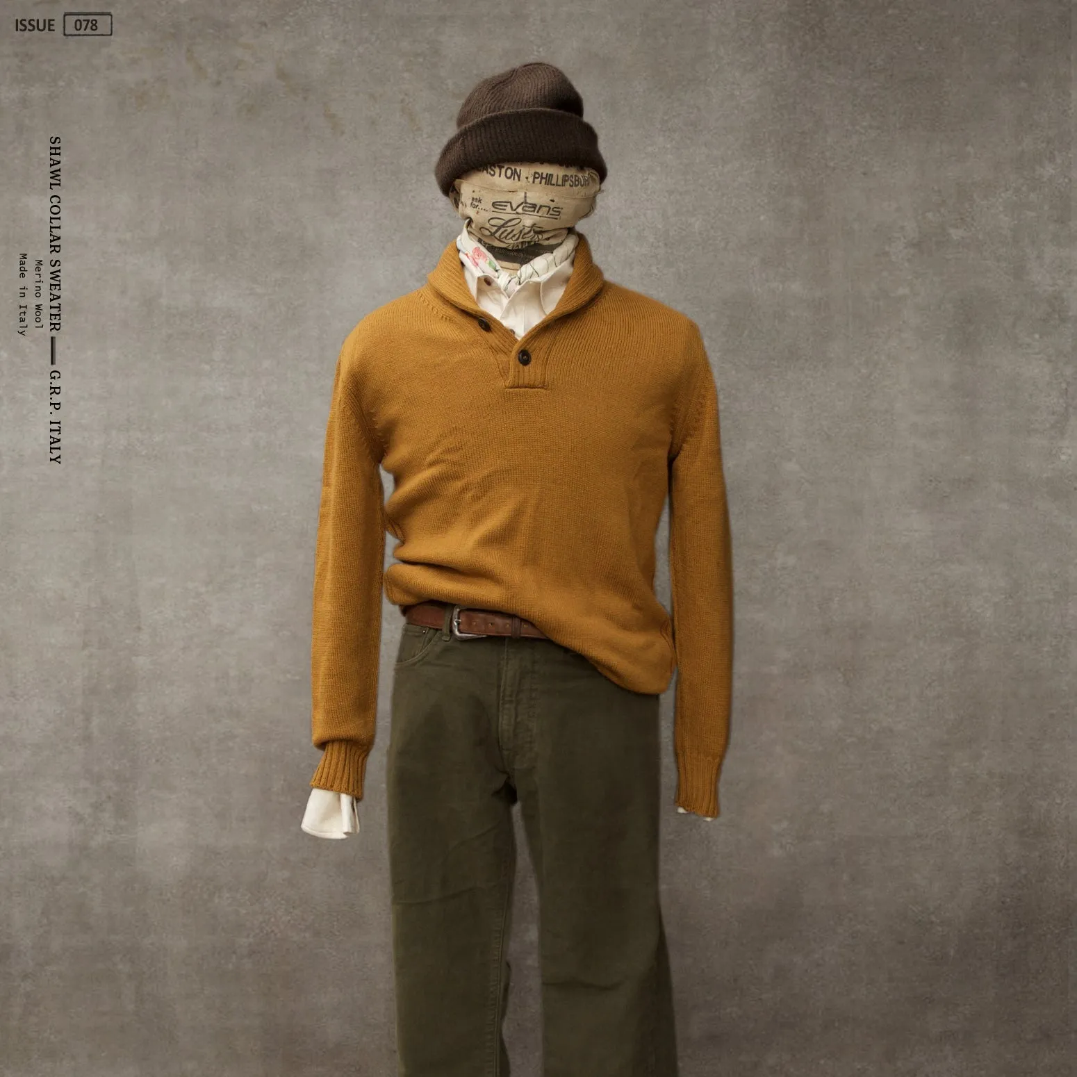 Shawl Collar Merino Wool Sweater - Ochre - 3, 4, 5