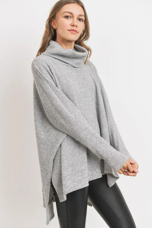 Side Slit Turtleneck Top