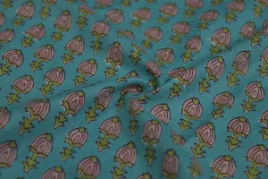 Sky Blue Motifs Cotton Cambric Fabric