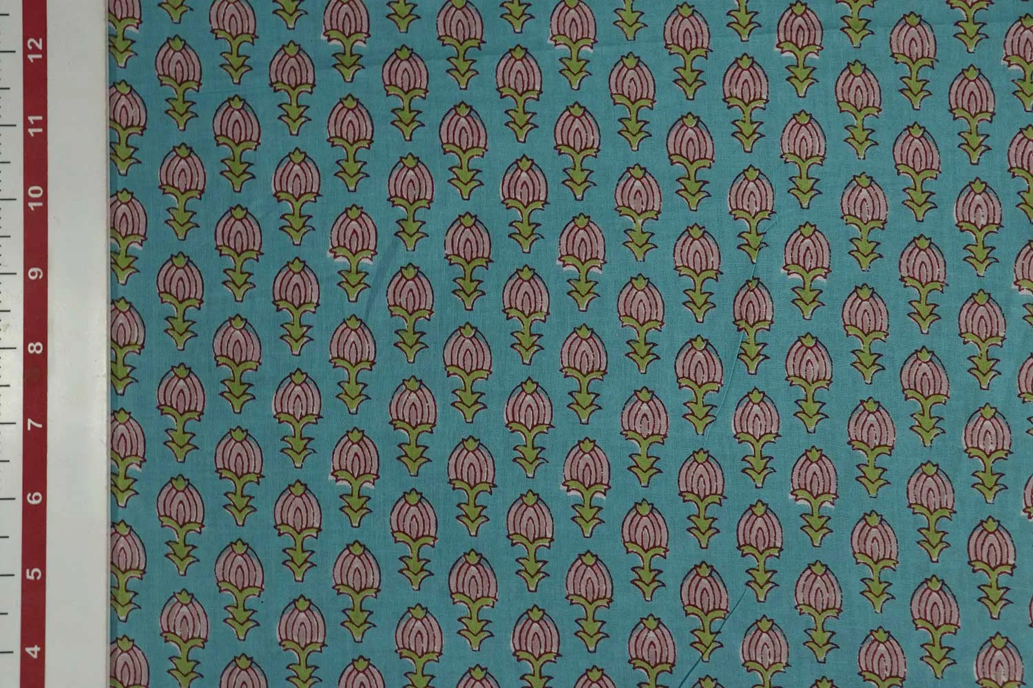 Sky Blue Motifs Cotton Cambric Fabric