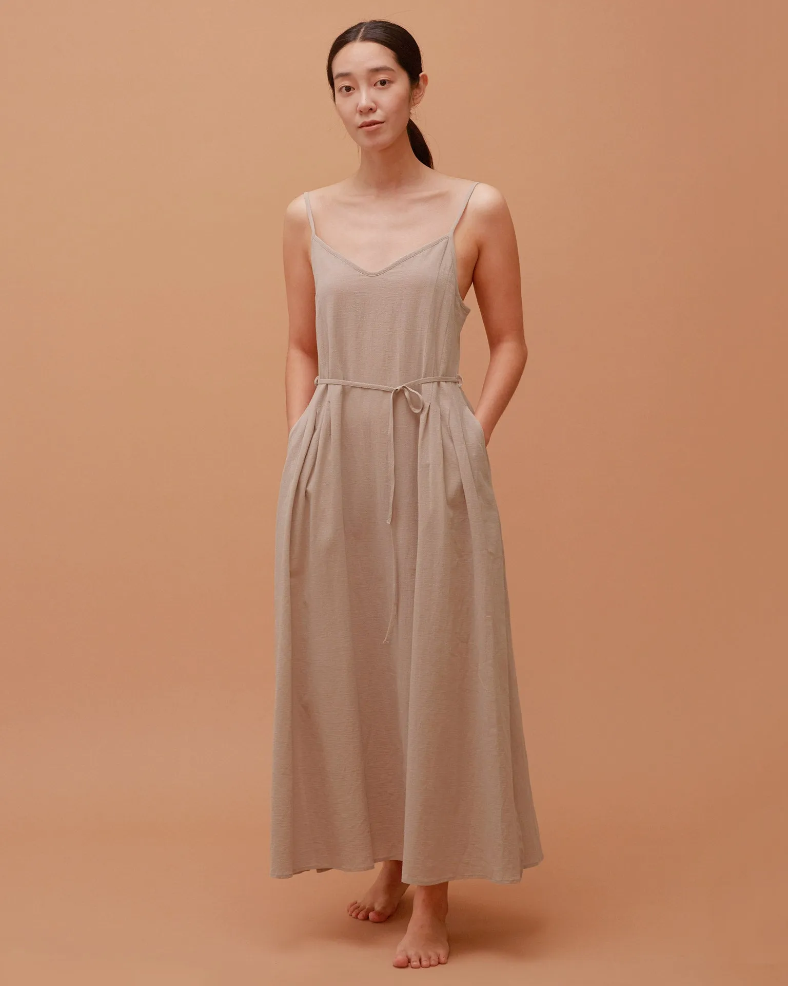 Soft Khaki Pin Tuck Point Dress