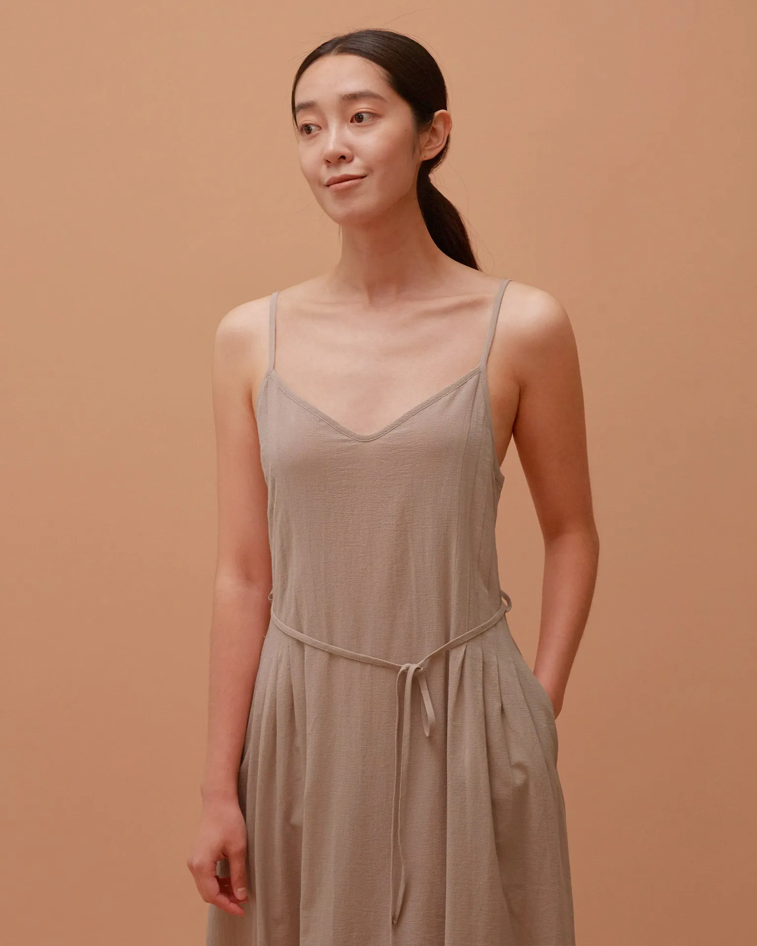 Soft Khaki Pin Tuck Point Dress