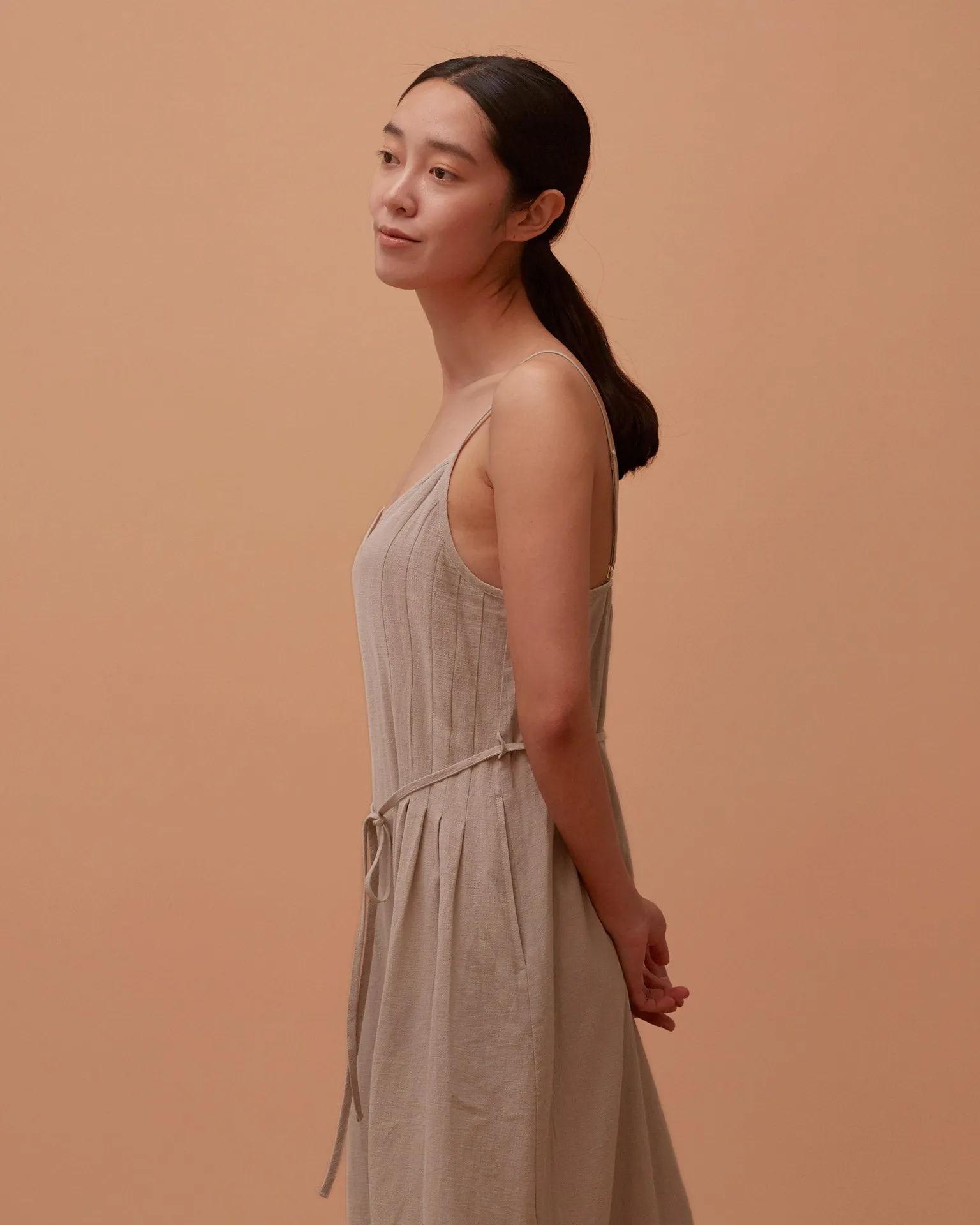 Soft Khaki Pin Tuck Point Dress