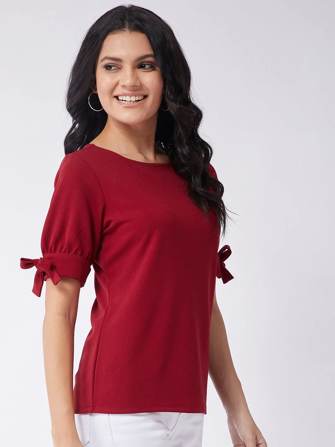 Solid Top With Tie-Up Sleeves