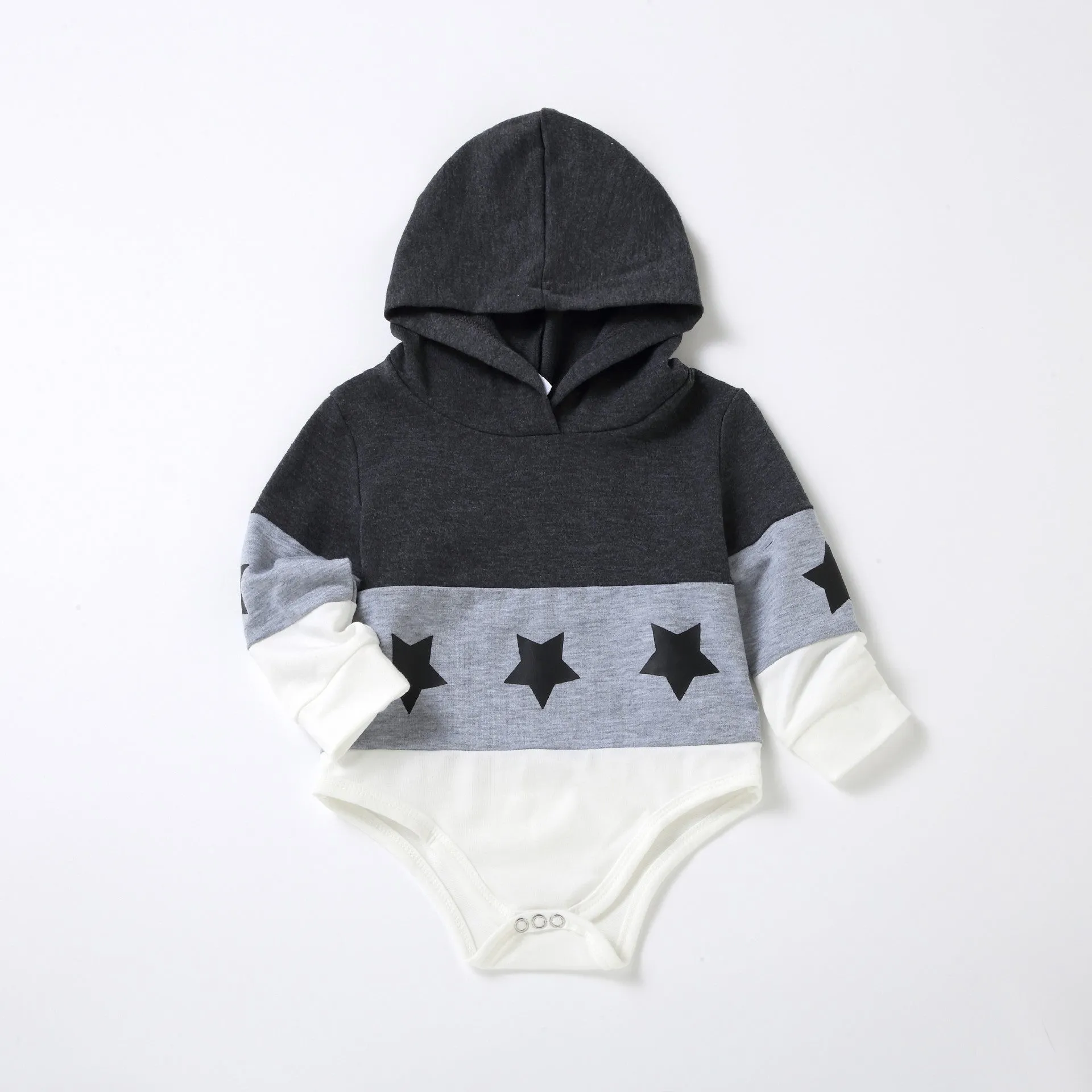 Star Print Colorblock Long-sleeve Drawstring Hoodie Dress for Mom and Me