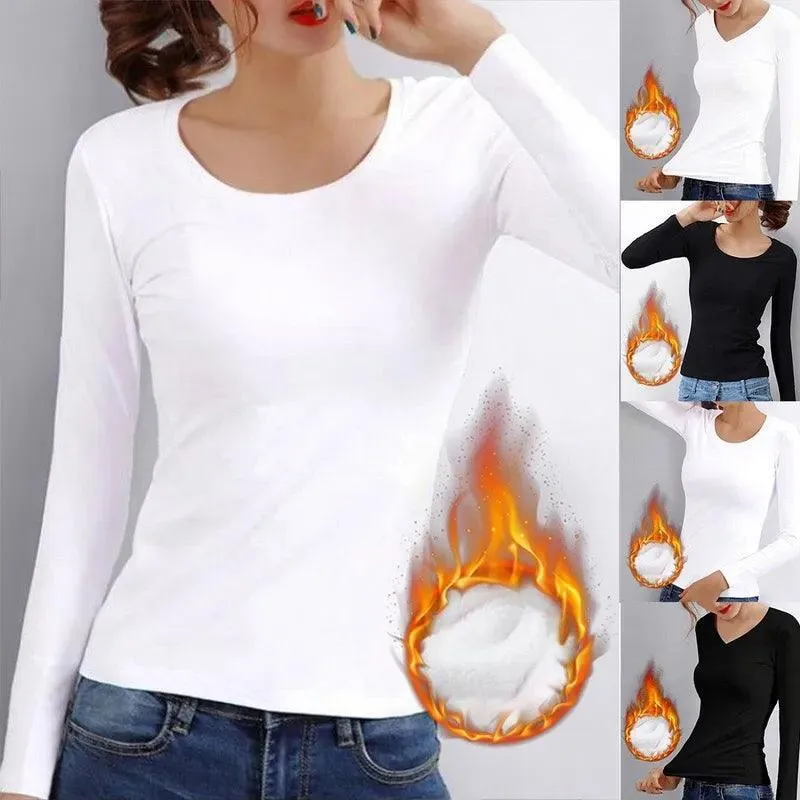 Stay Cozy & Chic: Velvet Slim Fit Thermal Top - O Neck Long Sleeve Shirt