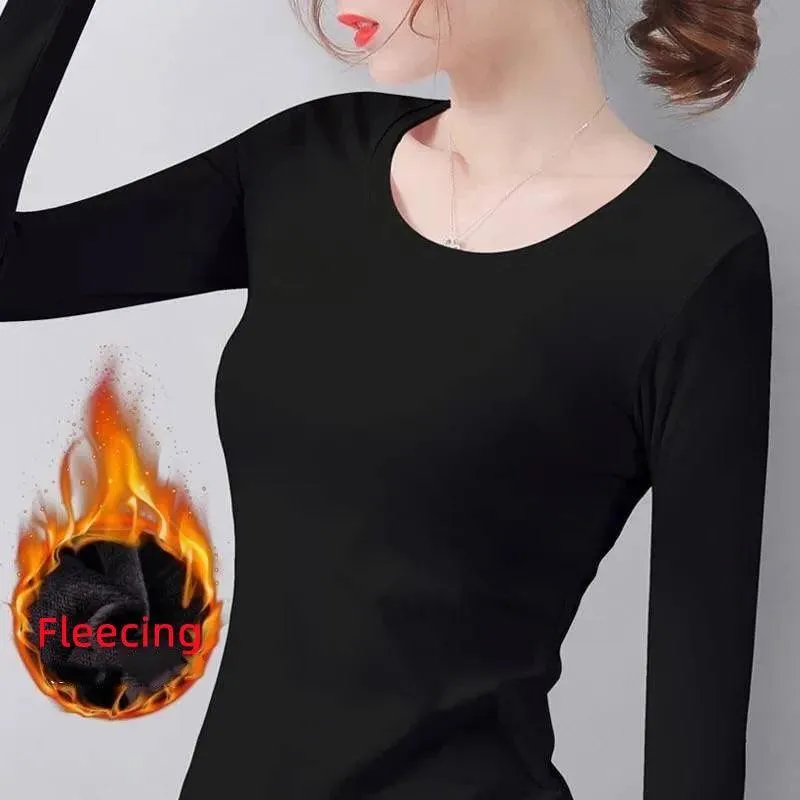 Stay Cozy & Chic: Velvet Slim Fit Thermal Top - O Neck Long Sleeve Shirt