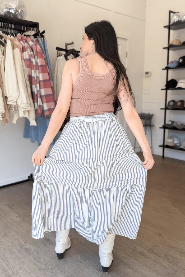 Striped Tiered Maxi Skirt